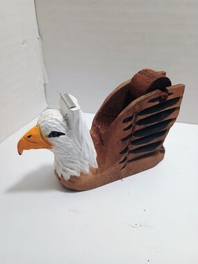 Handcrafted Wooden Eagle Tape Dispenser - White and Brown